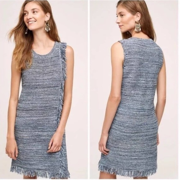 Anthropologie Dresses & Skirts - Anthropologie Holding Horses Fringe Blue Knit Sweater Dress sz XS - Small 6